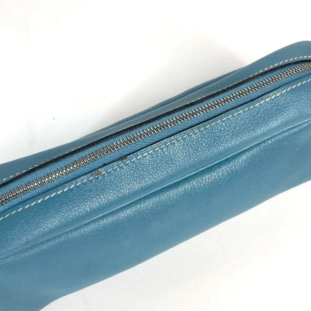 HERMES pencil case stationery pouch pencil case Leather blue - Picture 2 of 14